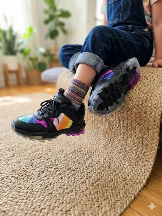Kurt Geiger Other - Kurt Geuger London Mini Lettie Eagle Kids Rainbow Accent Black Sneakers